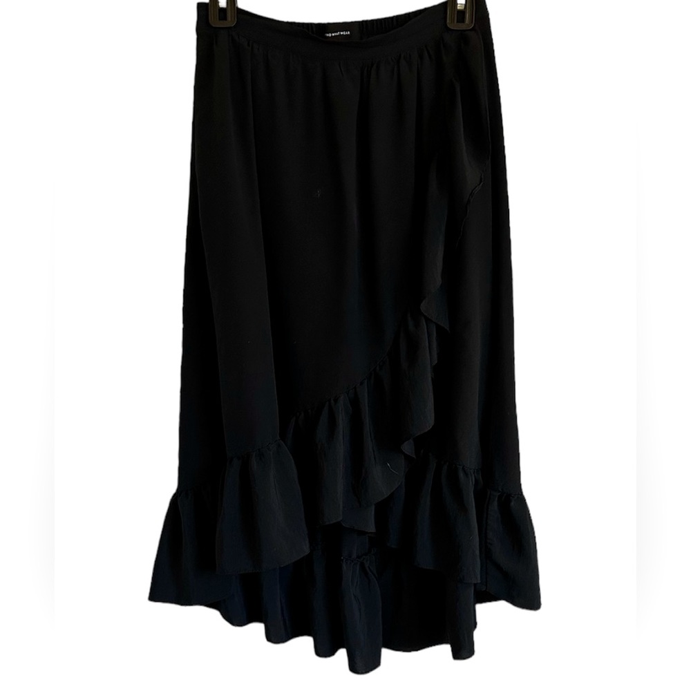 Who what wear black midi wrap ruffle skirt women small
